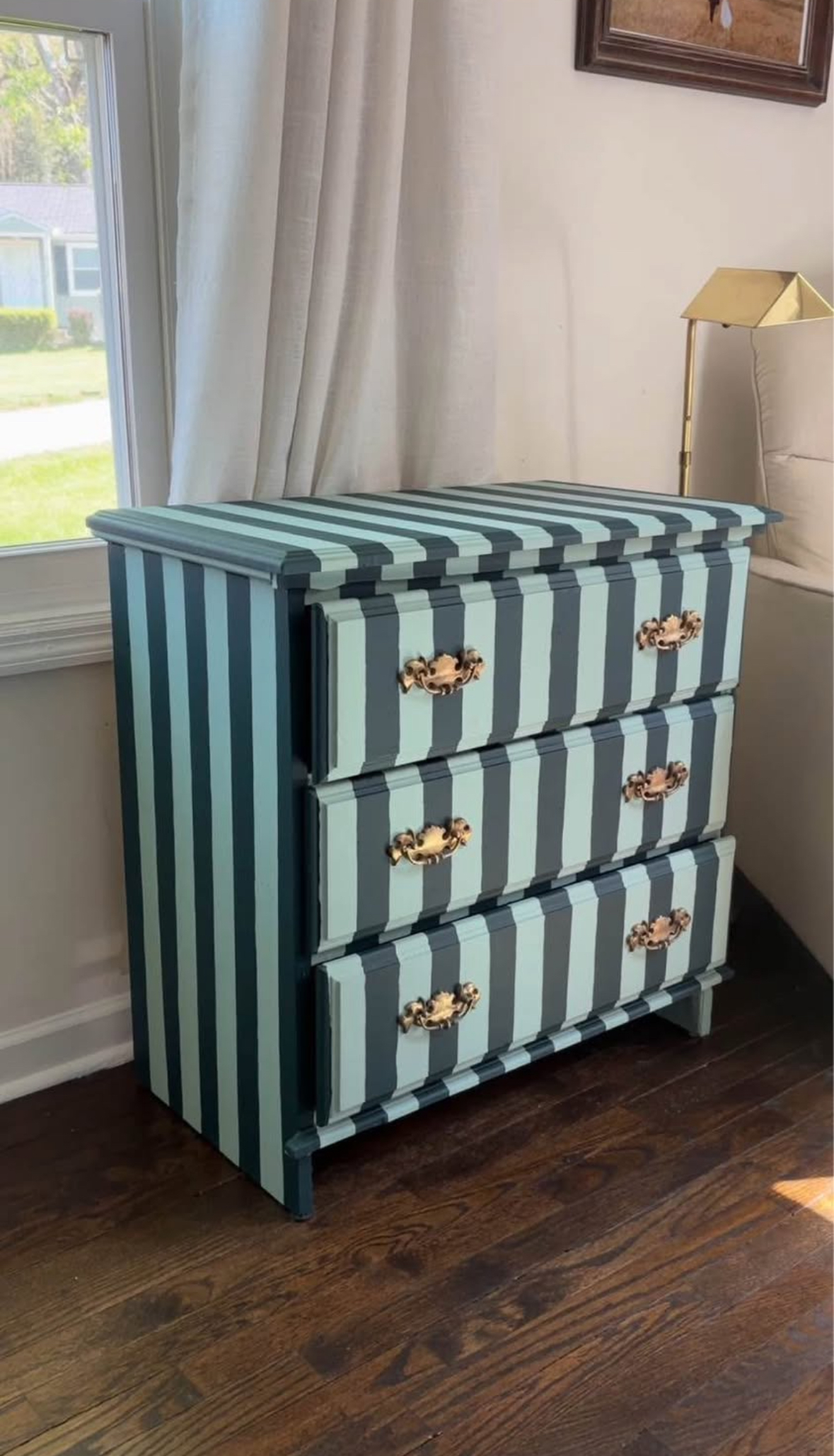 Teal striped dresser